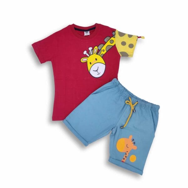 Giraffe Print Short Sleeve T-Shirt & Pant Set Maroon