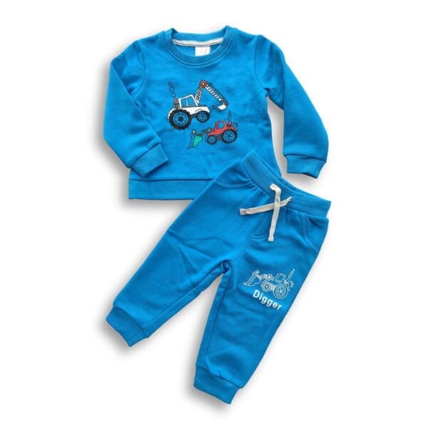 Boys Digger Printed Winter Sweatshirt & Trouser Set Blue