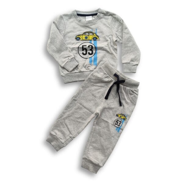 Boys Car Printed Winter Sweatshirt & Trouser Set Ash