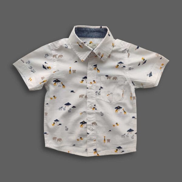 Boys All Over Animal Printed Shirt White