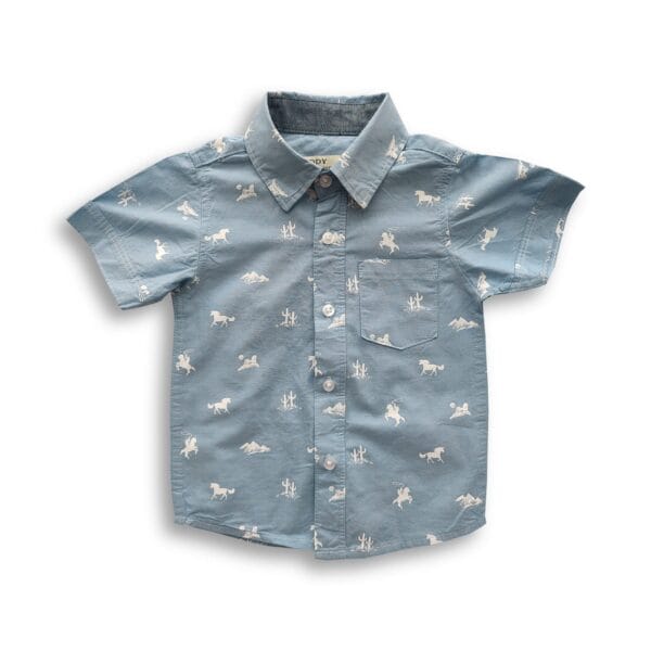 Boys All Over Horse Printed Shirt Sky