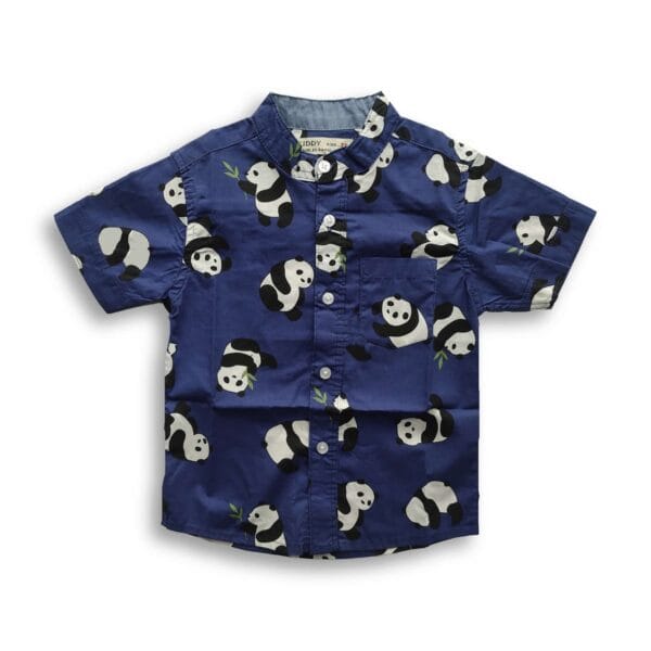 Boys All Over Panda Printed Shirt Blue