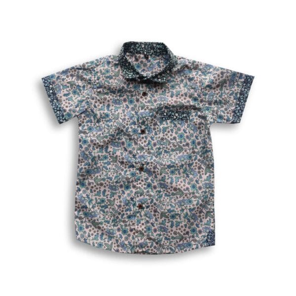 All Over Print Boys' Short Sleeve Shirt Contrast Collar