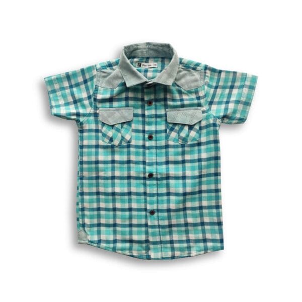 Boys' Short Sleeve Shirt Pest Check Contrast Collar