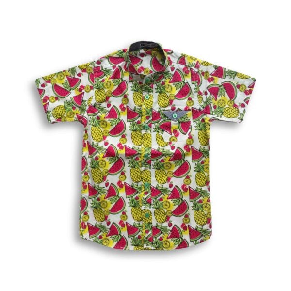 Watermelon & Pineapple All Over Print Stylish White Short Sleeve Boys Shirt