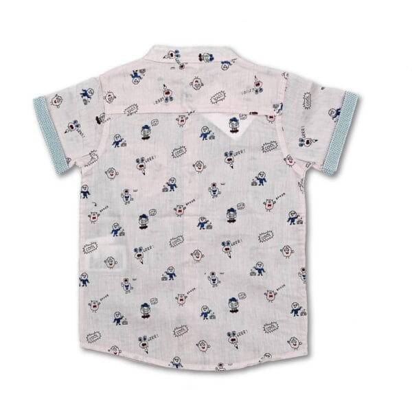 Cool Robots all over Print Cyan Stylish Short Sleeve Boys Shirt