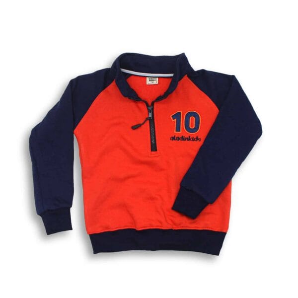 Raglan Sleeve Band Collar Boys Jacket Half Zipper Orange