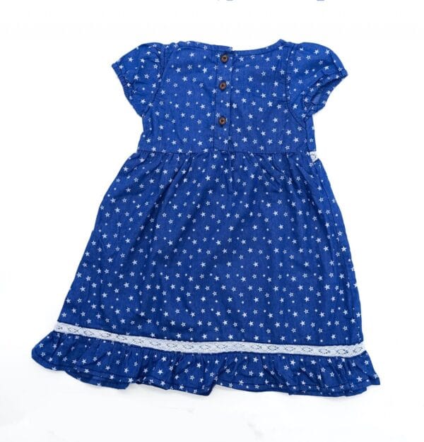 Star Print Big Girls Summer Denim Frock_Navy Blu - Image 2