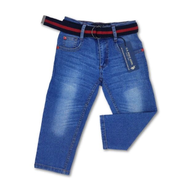 Boy's Denim Pants With Belt Sky Blue