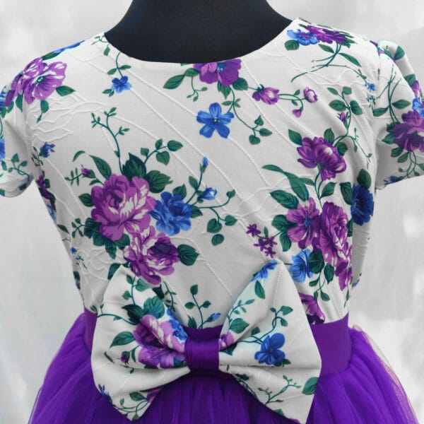 Girls Premium Floral Printed Party Dress Purple - Image 2