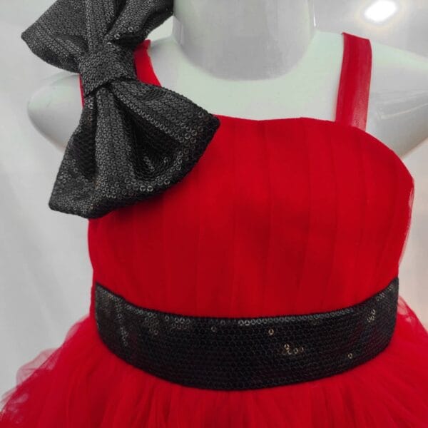 Girls Premium Off-Shoulder Party Dress Red & Black - Image 3