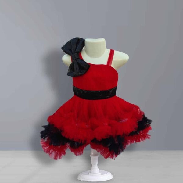 Girls Premium Off-Shoulder Party Dress Red & Black