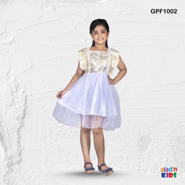 Girls Floral Print Linen Party Frock White