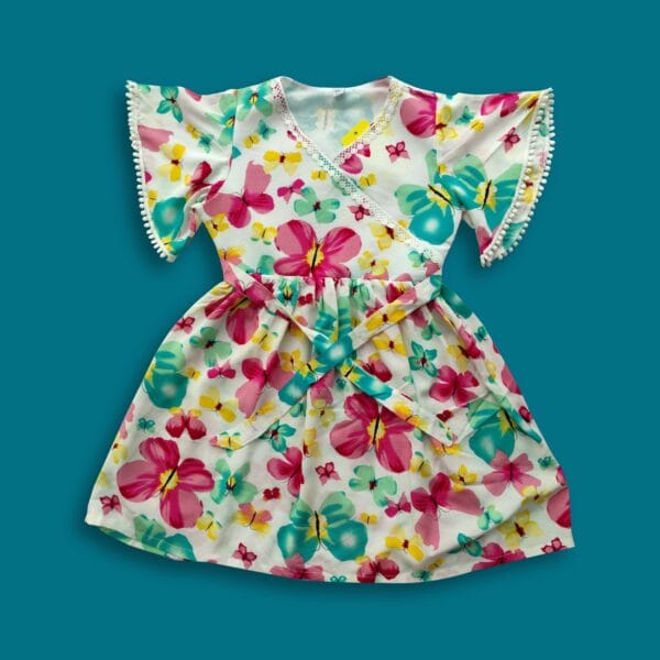 Girls Summer Frock Butterfly Print Linen