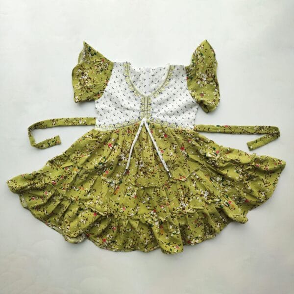 Girl Sequin and Embroidery Work Frock Parrot Green