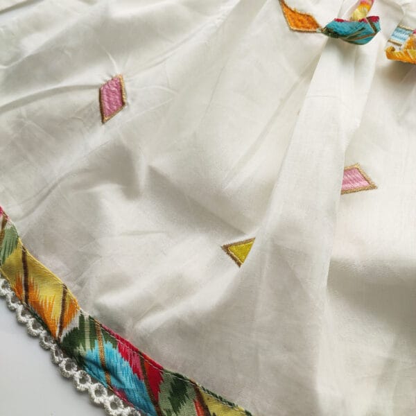 Girl's Stylish Embroidery Frock Off-White - Image 3