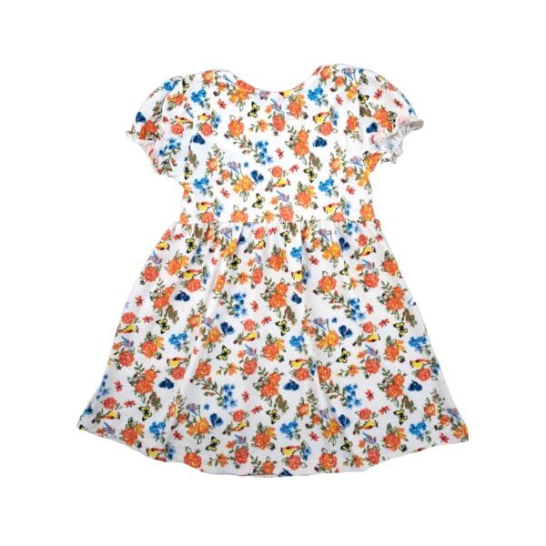 Girls’ Cotton Knitted Summer Frock Floral Print Off White - Image 2