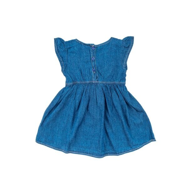 Girls' Summer denim Frock with Embroidery Navy Blue - Image 3