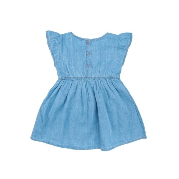 Girl's Summer denim Frock with Embroidery Sky Blue - Image 2