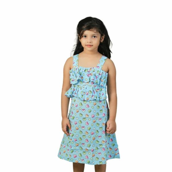 Girls Ruffle Summer Frock Apple Print Pest - Image 2