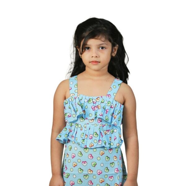 Girls Ruffle Summer Frock Apple Print Pest - Image 3