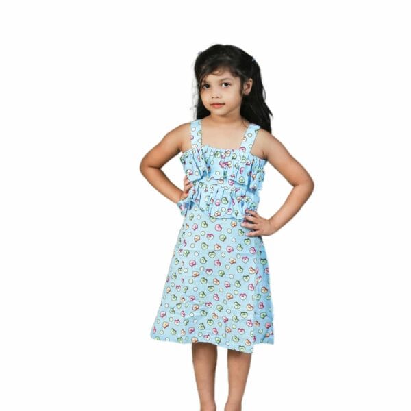 Girls Ruffle Summer Frock Apple Print Pest