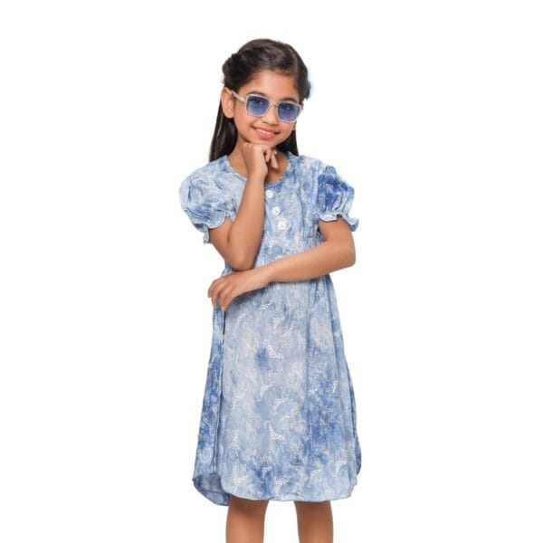 Girls Summer Batik Print Frock Smocking Stitch Sky