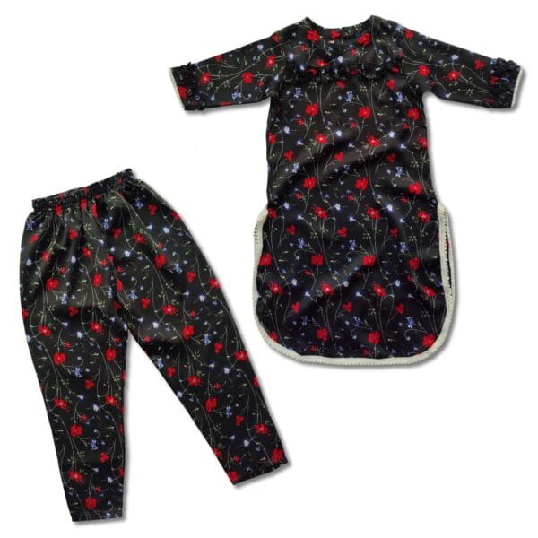 Girls Floral Print Salwar Kameez Black