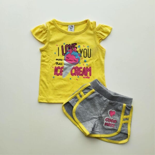 Girls Cute Top & Pant Set Yellow