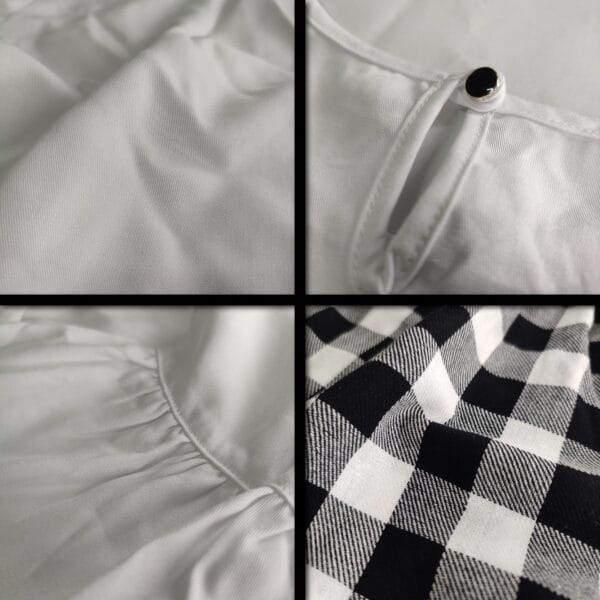 Girls Three Quarter White Top & Check Skirt with Lace - Image 2