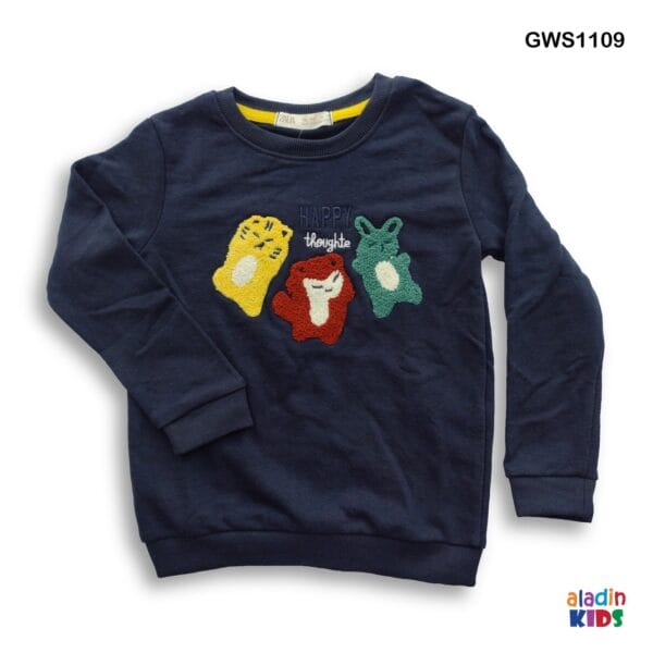 Happy Embroidery Sweatshirt for Boys & Girls Blue