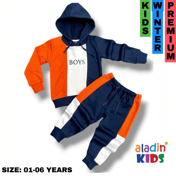 BOYS Winter Hoodie & Trouser Set Blue & Orange