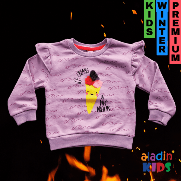 Ice Cream & Day Dreams Winter Sweatshirt for Girls Light Purple