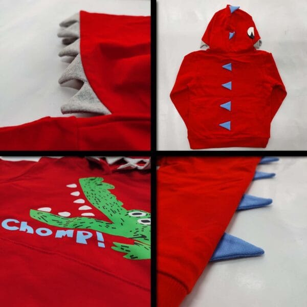 Cute Crocodile Winter Hoodie for kids Red - Image 2