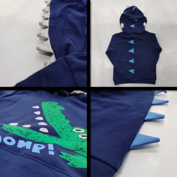 Cute Crocodile Winter Hoodie for kids Navy Blue - Image 2