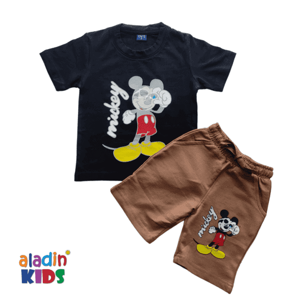 Boys Cute Mickey Printed T-shirt & Pant Set Black