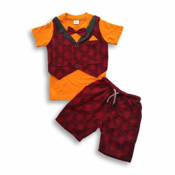 Boys Stylish Koti & Pant Set Red