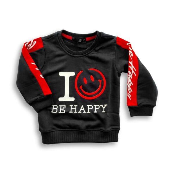 BE HAPPY Rubber Printed Sweatshirt for Kids Black
