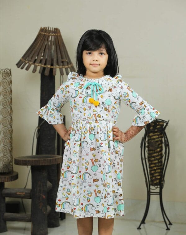 Pleated Collar Cotton Winter Frock for Girls