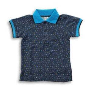 Boys Stylish Floral Printed Polo Shirt Deep Blue & Blue Rib