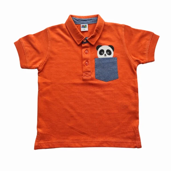 Boys Stylish Panda Printed Polo Shirt Orange
