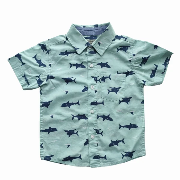 Boys All Over Shark Printed Shirt Dark Paste