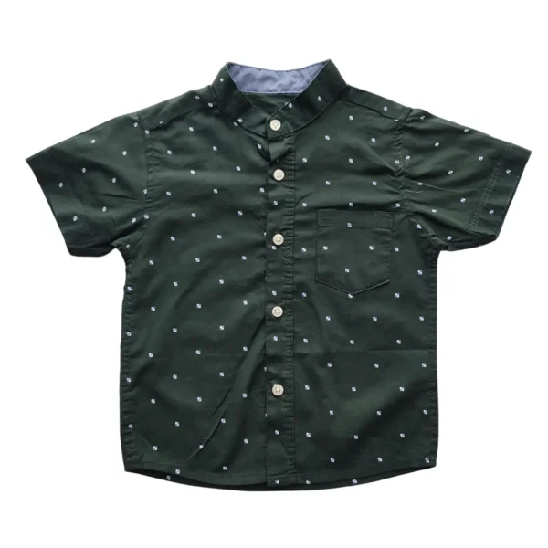 Boys All Over Four DOTS SQUARE Printed Shirt Dark Green (BC)