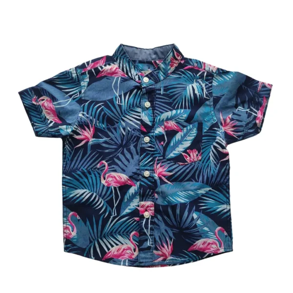 Boys All Over PINK BIRD & LEAF Printed Shirt  Navy Blue (BC)