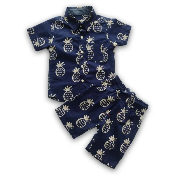 Boys All Over PINEAPPLE Printed Shirt & Pant Set Navy Blue