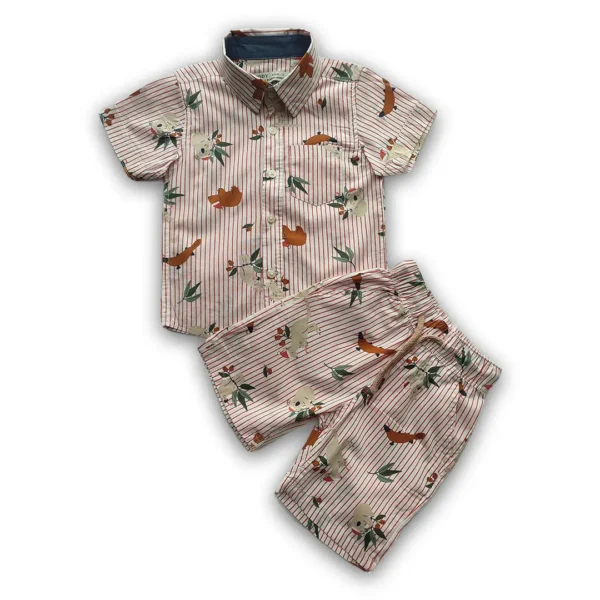 Boys All Over ANIMAL & LEAF Printed Shirt & Pant Set Baby Pink