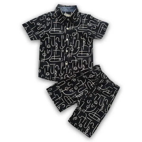 Boys All Over Print Shirt & Pant Set Black