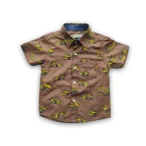 Boys All Over Excavator Printed Shirt Brown