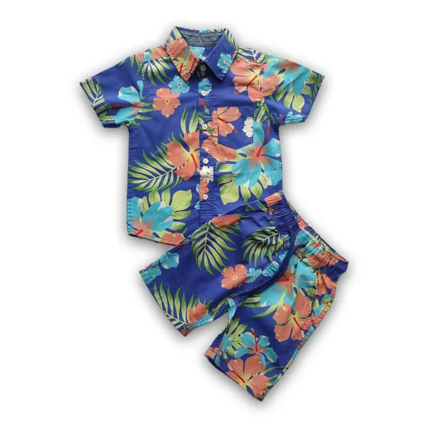 Boys All Over JAWA FLOWER & LEAF Printed Shirt & Pant Set Royal Blue
