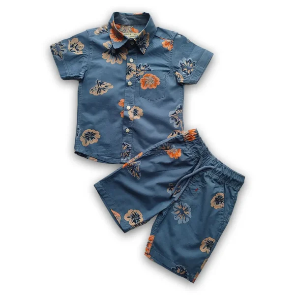 Boys All Over FLOWER Printed Shirt & Pant Set Lapis Blue